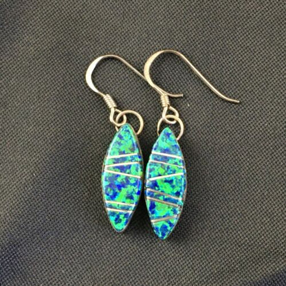 Navajo Blue Opal Inlay Turquoise Earrings | Sterling Silver | Authentic Native American Handmade | 2011