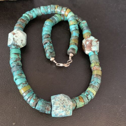 Navajo Turquoise Heishi Spiderweb Necklace | Sterling Silver | 20" | Authentic Native American Handmade | 13890