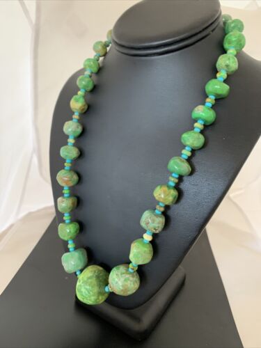 Authentic Navajo Chunky Blue-Green Turquoise Necklace | Sterling Silver | Native American Jewelry | 22"