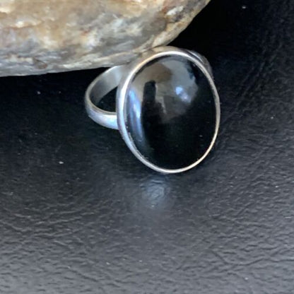 Navajo Black Onyx Ring | Sterling Silver | Sz 8.5 | Authentic Native American Handmade | 11587