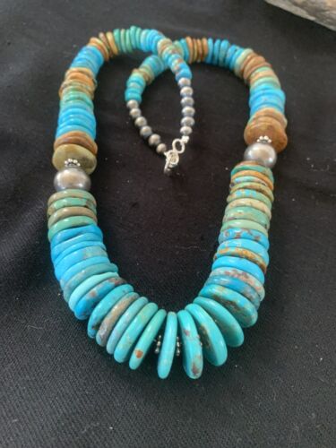 Navajo Graduated Blue Green Turquoise Necklace | Sterling Silver | Authentic Native American | 21" | 605