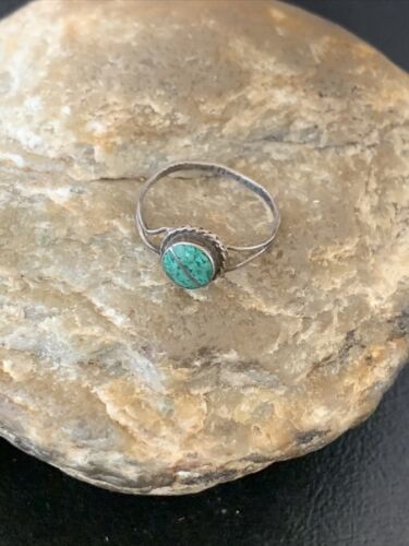 Native Old Pawn Navajo Sterling Silver Green Turquoise Ring Sz7.5 10817