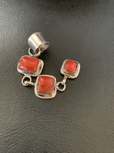 Navajo Red Coral Multi-Stone Pendant Necklace | Authentic Native American Sterling Silver | Multi-Stone | 13242 - Masha USA