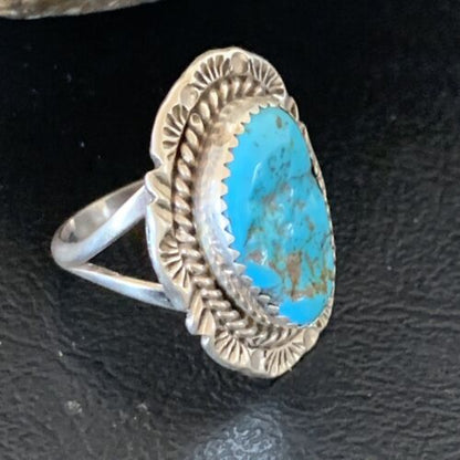 Southwestern Navajo Blue Kingman Turquoise Ring | Sterling Silver | Sz 7 | 12955