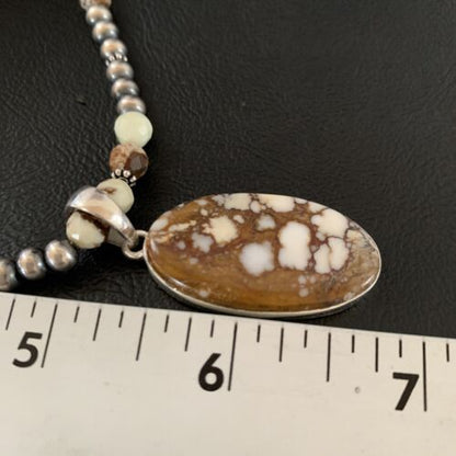 Navajo Wild Horse Turquoise Necklace Pendant | Sterling Silver | 21" | Authentic Native American Handmade | 13295