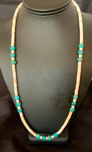 Navajo Pearls Turquoise Nugget Shell Necklace | Sterling Silver | 24" | Authentic Native American Handmade | 12543