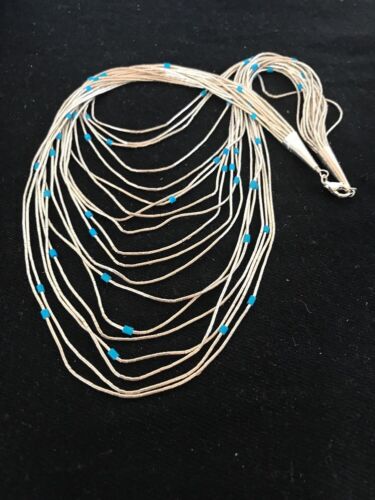 Turquoise Liquid Heishi Necklace | 19 Strand Graduated | Sterling Silver | Authentic Native American Handmade | 3701
