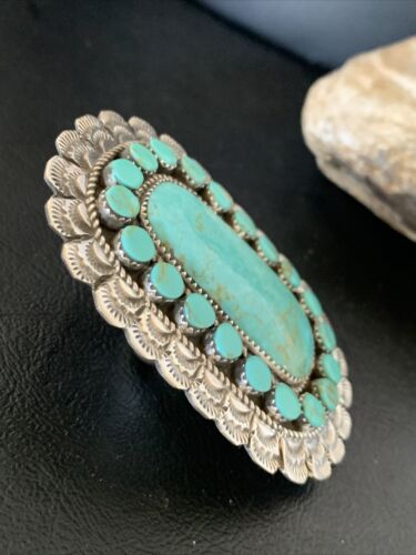Navajo Blue Turquoise Cluster Ring | Authentic Native American Sterling Silver | Multi-Stone | Sz 9.5 | 12229