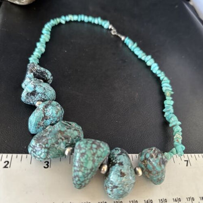Navajo Blue Turquoise Nugget Necklace | Sterling Silver | Authentic Native American Handmade | 20" | 14419