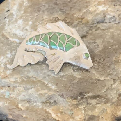 Navajo Green Gaspeite Fish Pin Pendant | Sterling Silver | Authentic Native American Handmade | 12130
