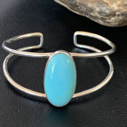 Minimalist Women's Blue Kingman Turquoise Cuff Bracelet | Sterling Silver | 12868