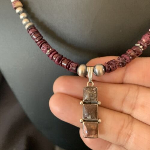 Navajo Wild Horse Pendant | Sterling Silver Purple Spiny Oyster Necklace | Multi-Stone | 12358