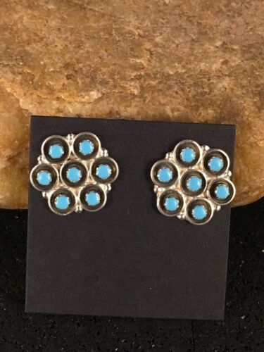 Native American Zuni Turquoise Earrings | Sterling Silver | Old Pawn | 8778