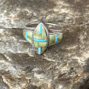 Navajo Blue Green Turquoise Inlay Ring | Sz 7 | Authentic Native American Handmade | 14562