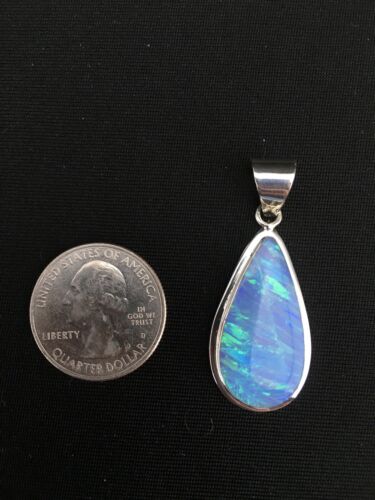 Native American Men's Navajo Blue Opal Pendant | Sterling Silver | 1.75" | 1112