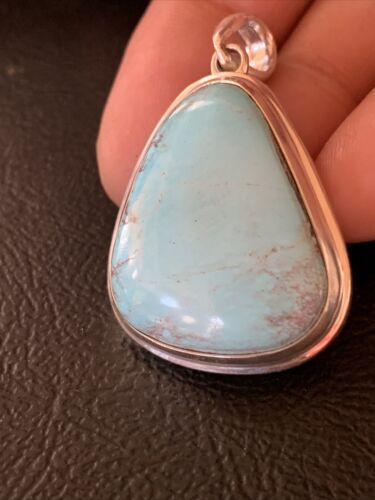 Native American Navajo Blue Bisbee Turquoise Pendant | Sterling Silver | 1.5" | 1618