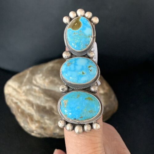Navajo Blue Kingman Turquoise Multi-Stone Ring | Authentic Native American Sterling Silver | Sz 5.5 | 14063