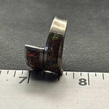Navajo Sterling Silver Red Opal Inlay Ring | Sz 12.5 | Authentic Native American Handmade | 14583 - Masha USA