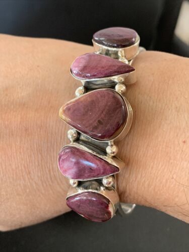 Navajo Purple Spiny Oyster Row Cuff Bracelet | Sterling Silver | Authentic Native American Handmade | 1406