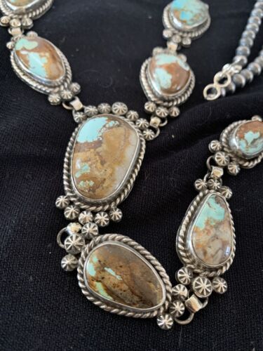Navajo Royston Turquoise Lariat Necklace | Sterling Silver | Authentic Native American Handmade | 581