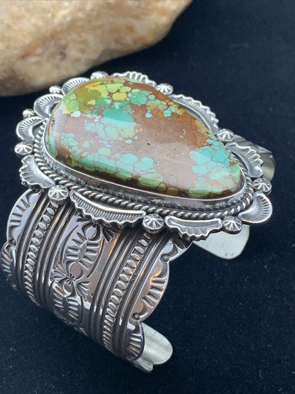 Native American Navajo Spiderweb Turquoise Cuff Bracelet | Sterling Silver | 01806