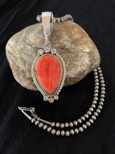 Navajo Spiny Oyster Pendant with Pearls | Sterling Silver Necklace | Authentic Native American Handmade | 4684