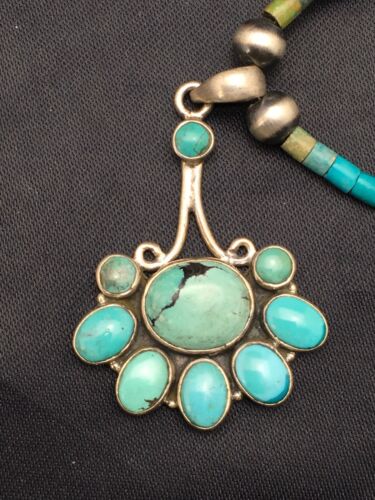 Navajo Turquoise Cluster Pendant Necklace | Sterling Silver | 20" | Authentic Native American Handmade | 4079