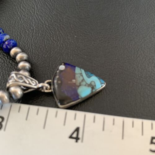 Men's Navajo Pendant | Blue Lapis Turquoise Opal Sterling Necklace 22" | Handmade Jewelry 13390