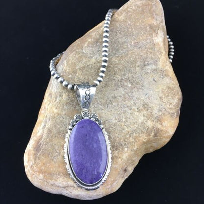 Navajo Purple Charoite Pendant Necklace | Sterling Silver | Authentic Native American Handmade | 10085