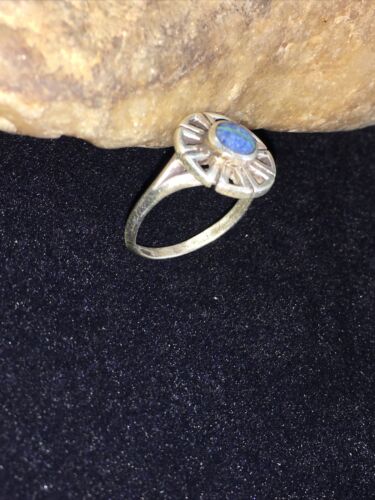 Navajo Blue Denim Lapis & Opal Inlay Ring | Sterling Silver | Sz 6.5 | Authentic Native American Handmade | 01790