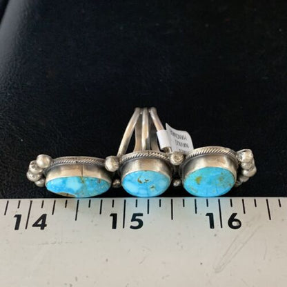 Navajo Blue Kingman Turquoise Multi-Stone Ring | Authentic Native American Sterling Silver | Sz 5.5 | 14063