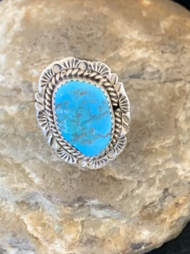 Southwestern Navajo Blue Kingman Turquoise Ring | Sterling Silver | Sz 7 | 12209