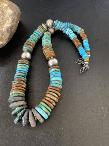 Navajo Blue Green Turquoise Necklace | Sterling Silver | Authentic Native American | 20" | 12910 | Graduated