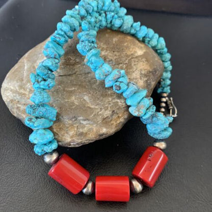 Navajo Sterling Silver Graduated Kingman Nugget Turquoise Necklace | Authentic Native American | 18" | 11836