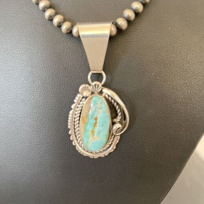 Women's Royston Turquoise Pendant Necklace | Navajo Pearls | Sterling Silver | Authentic Native American Handmade | 01182