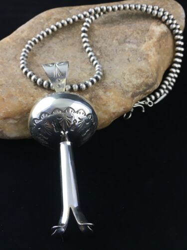 Southwestern Men's Navajo Sterling Silver Large Naja Necklace Pendant | 4" | Authentic Native American Handmade | 10041