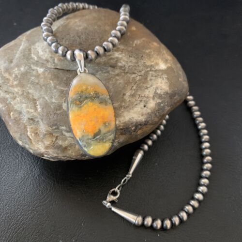 Navajo Yellow Bumblebee Jasper Pendant Necklace | Sterling Silver | Authentic Native American Handmade | 12809