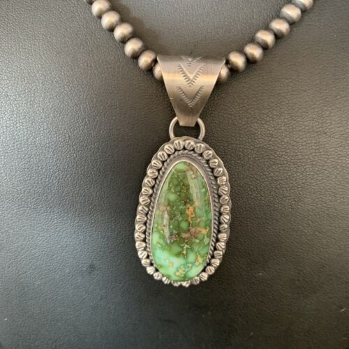 Men's Green Sonoran Gold Turquoise Pendant Necklace | Navajo Sterling Silver | Authentic Native American | 14006