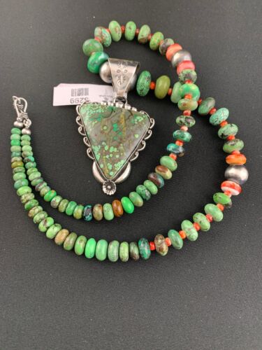 Spiderweb Turquoise Pendant | Spiny Beads | Navajo Sterling Necklace 21" | 4723