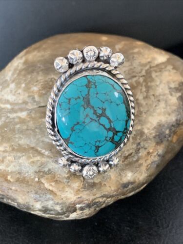 Navajo Blue Spiderweb Turquoise Ring | Sterling Silver | Sz 8 | Authentic Native American Handmade | 13383