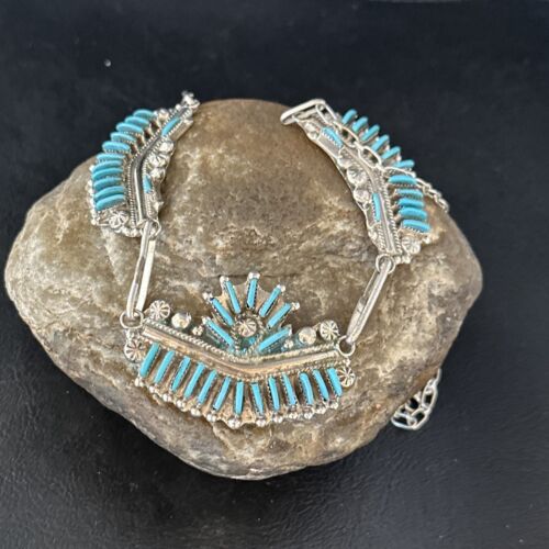 Zuni Kingman Turquoise Needle Point Necklace Pendant | 20" | Sterling Silver | 14536