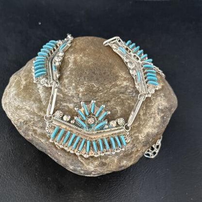 Zuni Kingman Turquoise Needle Point Necklace Pendant | 20" | Sterling Silver | 14536