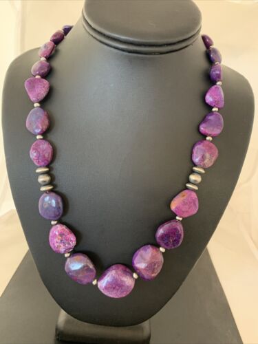 Southwestern Navajo Pearls Purple Turquoise Necklace | Sterling Silver | Authentic Native American Handmade| 20" | 1049