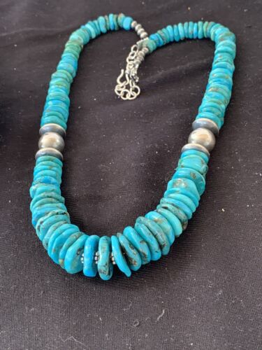 Navajo Pearls Sterling Silver Graduated Blue Turquoise Bead Necklace | Authentic Native American | 21" | 631