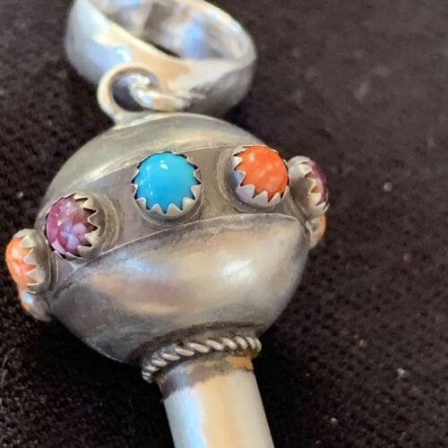 Navajo Blue Turquoise Multi-Color Naja Pendant | Sterling Silver | Authentic Native American Handmade | 01156