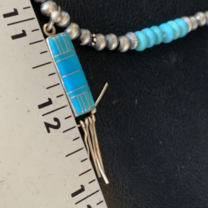 Navajo Blue Turquoise Pendant Necklace | Sterling Silver | Authentic Native American Handmade | 13835 - Masha USA