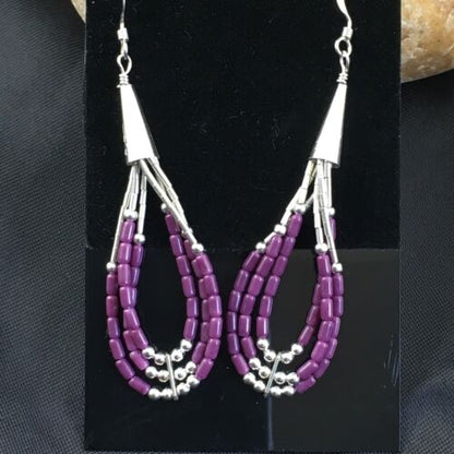 Handmade Liquid Silver Heishi Beads Purple Sugilite Earrings | Sterling Silver | 2" | 1993