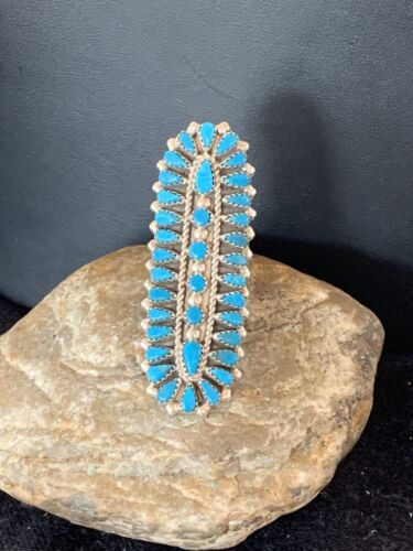Navajo Blue Turquoise Cluster Ring | Authentic Native American Sterling Silver | Multi-Stone | Sz 7 | 506