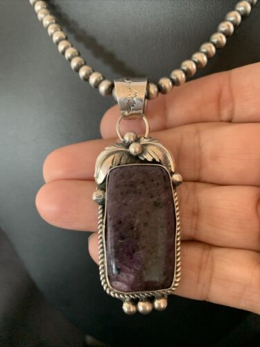 Native American Sterling Silver Navajo Pearl Purple Sugilite Pendant | Authentic Handmade | 12444