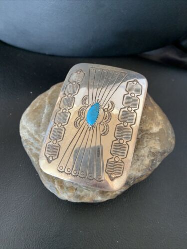 USA Stamped Navajo Blue Kingman Turquoise Sterling BELT Buckle Concho 11945